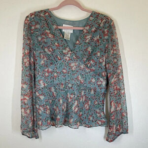 Vintage Y2K 100% Silk Top Petite XL Fairycore Mermaid Babydoll Sheer Sleeves